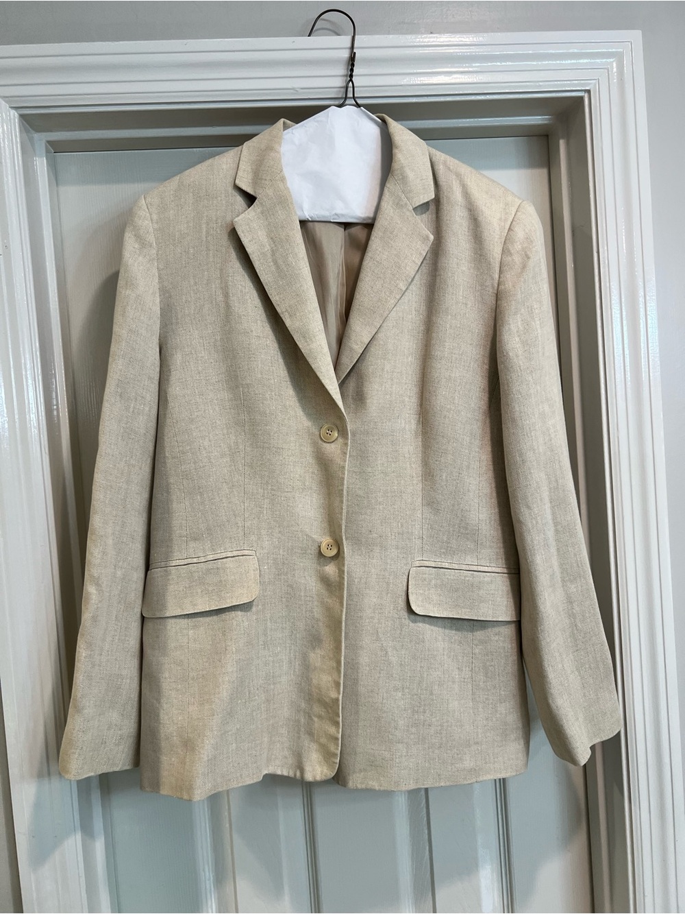 Talbots 100% Linen Blazer Jacket Womens Size 6 Beige Tan Two Button Career Class